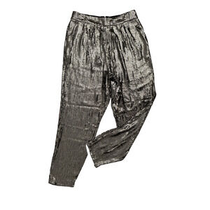 Alice + Olivia Sequin Pants 12 High-Waist Black Antique-Gold Harem Tapered - NEW